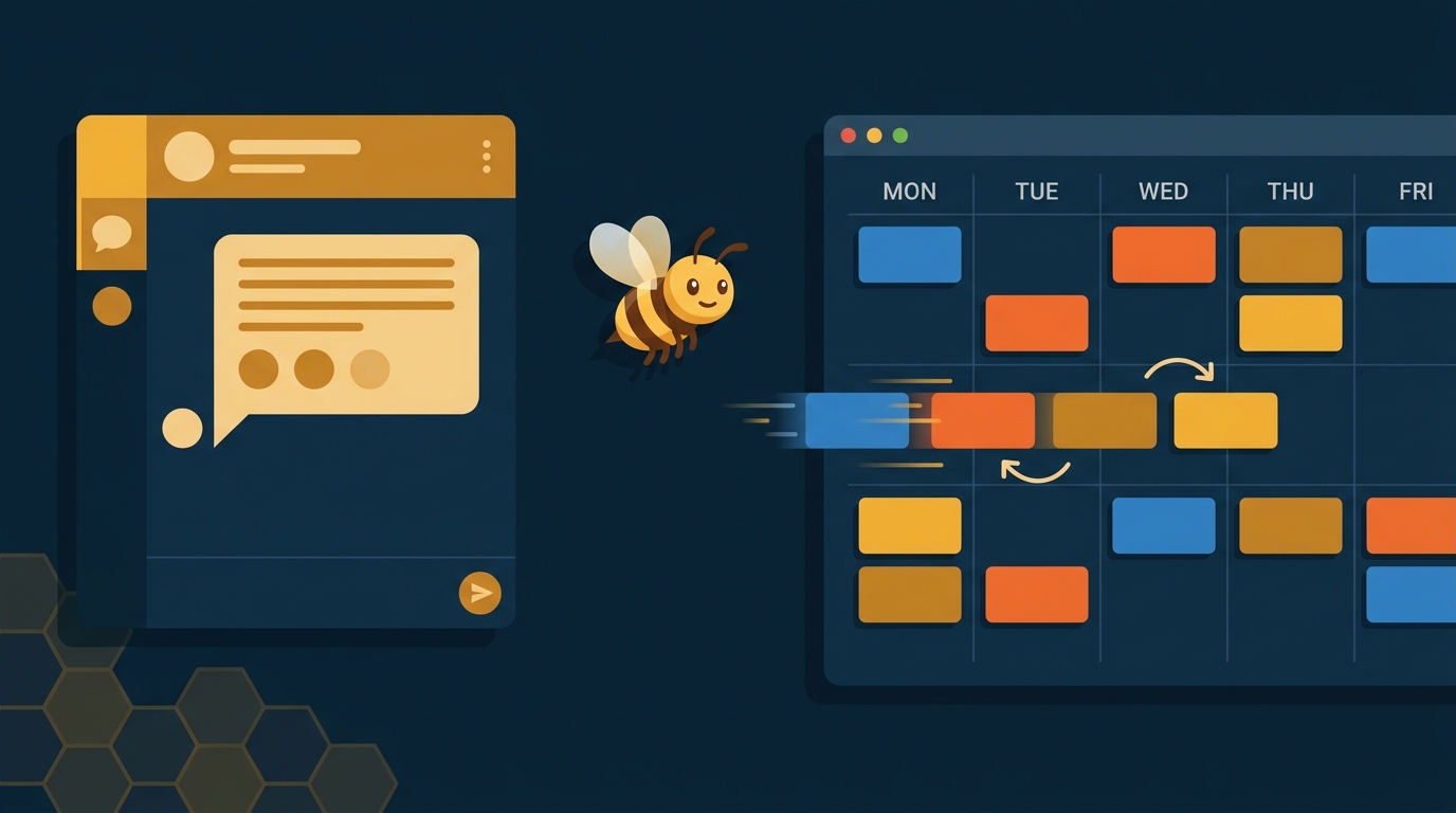 Chat panel sending a command to a dispatch board as job blocks rearrange — Crisphive connected to Claude via MCP