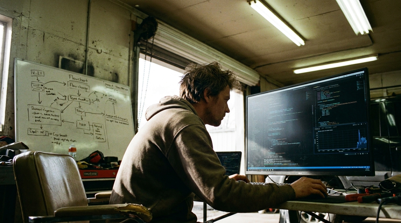 developer reviewing an agent trace in a lived-in field operations workspace